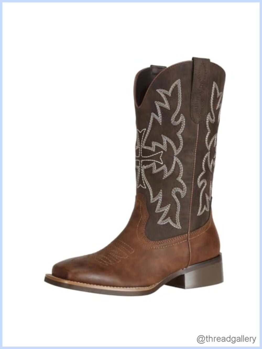 Wide Calf Cowgirl Boots Square Toe Faux Leather Western Mid Calf Boots